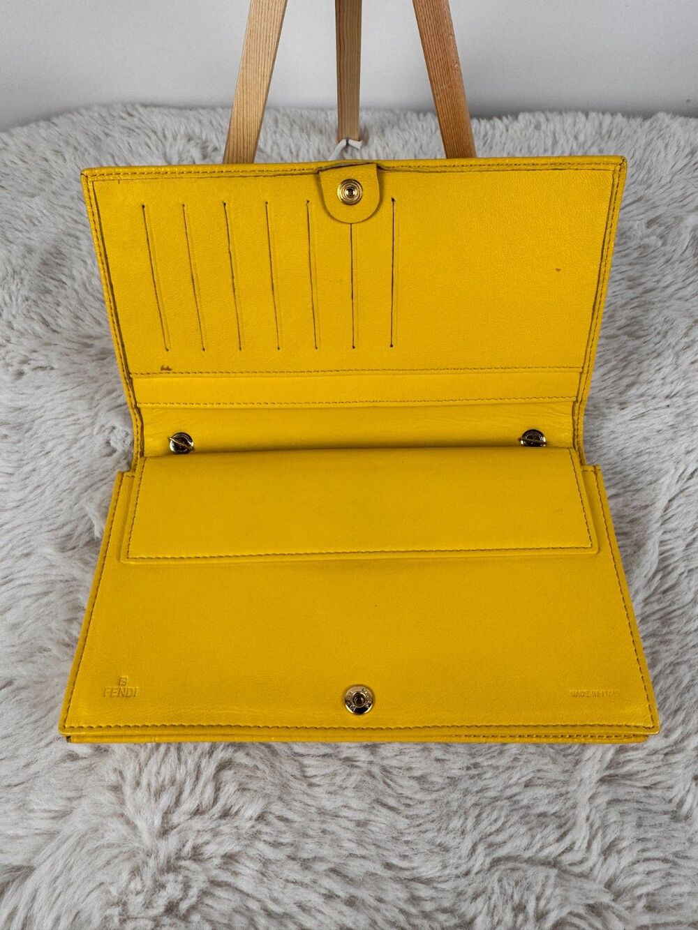 Fendi 2000's Yellow Embossed Nappa Logo Chain Clutch Crossbody Wallet - Picture 7 of 16